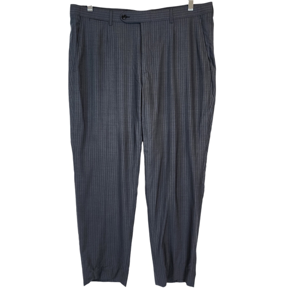 Ermenegildo Zegna Men's Mila Wool Pants Grey Blue Pin Stripe Dress Pants Tapered